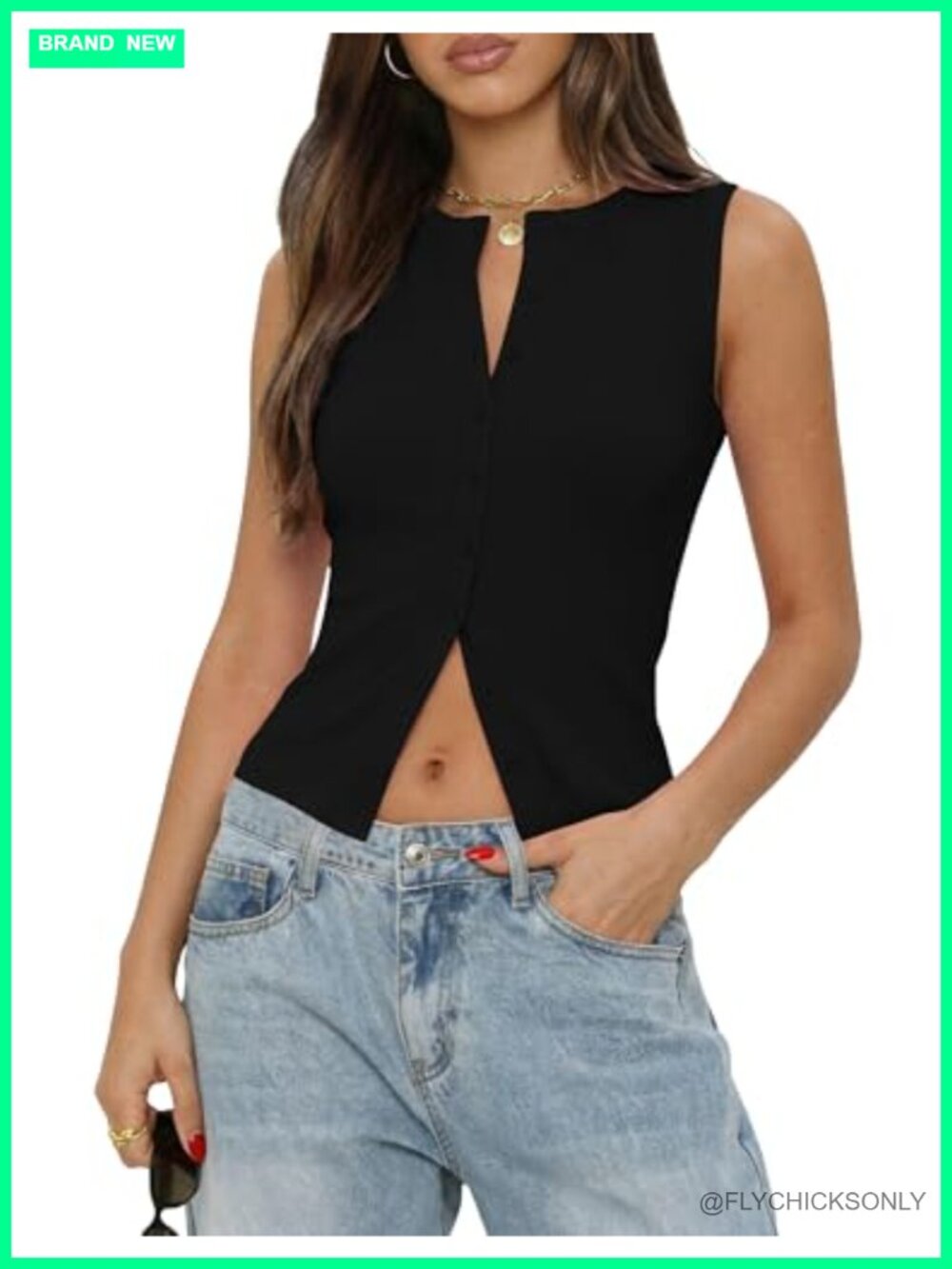 Ribbed Button Down Crop Tank Top Sleeveless Slim Fit Y2K Women's